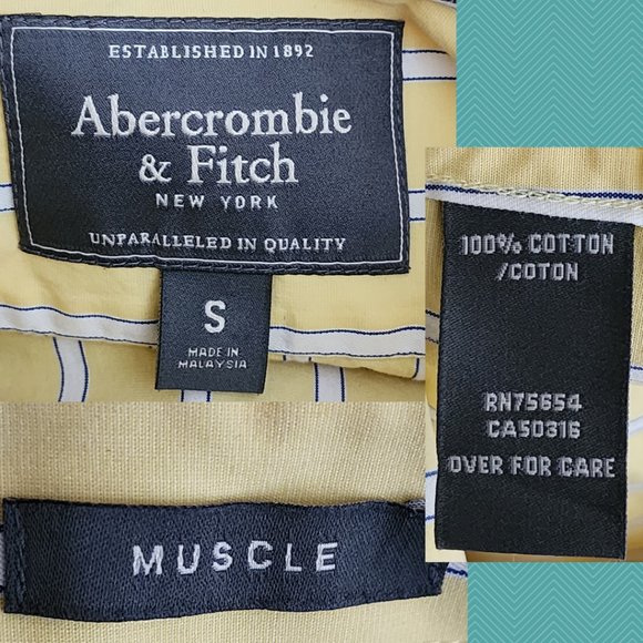 Abercombie & Fitch Yellow Striped Muscle Fit Long Sleeve Shirt - Picture 4 of 4